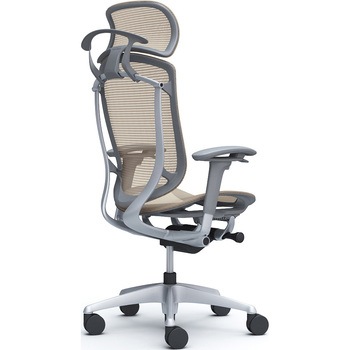 コンテッサセコンダ、可動肘、固定ヘッド、座メッシュ、ハンガー付、ランバー無、グレーB、シルバー、脚シルバー、ウレタン オカムラ(岡村製作所)