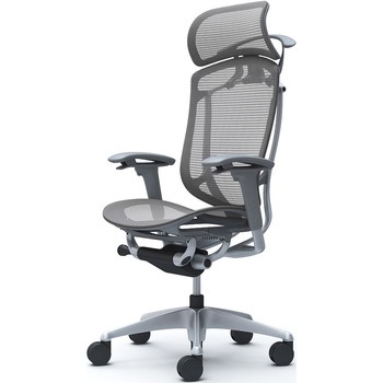 コンテッサセコンダ、可動肘、固定ヘッド、座メッシュ、ハンガー付、ランバー無、グレーB、シルバー、脚シルバー、ウレタン オカムラ(岡村製作所)