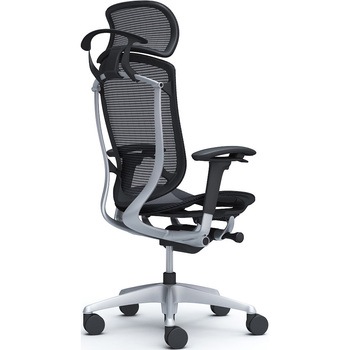 コンテッサセコンダ、可動肘、固定ヘッド、座メッシュ、ハンガー付、ランバー無、ブラックB、シルバー、脚シルバー、ウレタン オカムラ(岡村製作所)