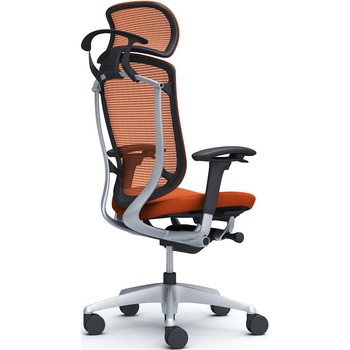 コンテッサセコンダ、可動肘、固定ヘッド、座クッション、ハンガー付、ランバー無、ブラックB、シルバー、脚シルバー、ウレタン オカムラ(岡村製作所)