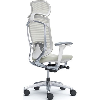 コンテッサセコンダ、可動肘、固定ヘッド、座革、ハンガー無、ランバー付、ホワイトB、ポリッシュ、脚ポリッシュ、ウレタン - オカムラ(岡村製作所)