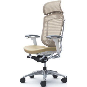 コンテッサセコンダ、可動肘、固定ヘッド、座革、ハンガー無、ランバー付、ホワイトB、ポリッシュ、脚ポリッシュ、ウレタン - オカムラ(岡村製作所)