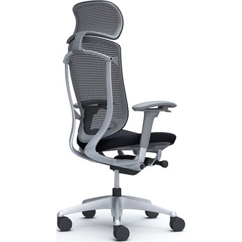 コンテッサセコンダ、可動肘、固定ヘッド、座クッション、ハンガー無、ランバー無、グレーB、シルバー、脚シルバー、ウレタン オカムラ(岡村製作所)