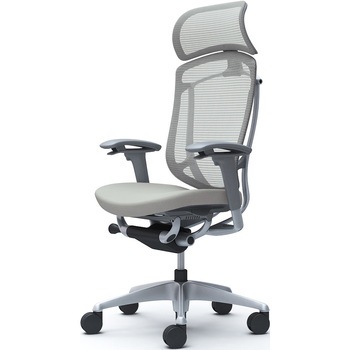 コンテッサセコンダ、可動肘、固定ヘッド、座クッション、ハンガー無、ランバー無、グレーB、シルバー、脚シルバー、ウレタン オカムラ(岡村製作所)