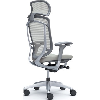 コンテッサセコンダ、可動肘、固定ヘッド、座クッション、ハンガー無、ランバー無、グレーB、シルバー、脚シルバー、ウレタン オカムラ(岡村製作所)