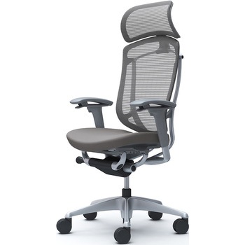 コンテッサセコンダ、可動肘、固定ヘッド、座クッション、ハンガー無、ランバー無、グレーB、シルバー、脚シルバー、ウレタン オカムラ(岡村製作所)