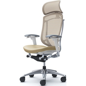 コンテッサセコンダ、可動肘、固定ヘッド、座革、ハンガー無、ランバー無、ホワイトB、ポリッシュ、脚ポリッシュ、ウレタン - オカムラ(岡村製作所)