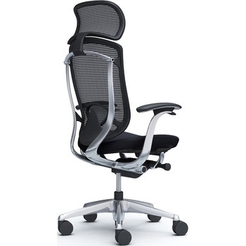 コンテッサセコンダ，固定肘，座クッション，大型ヘッド5本脚，ポリッシュ，ブラック，ランバー付ハンガー無 オカムラ(岡村製作所)