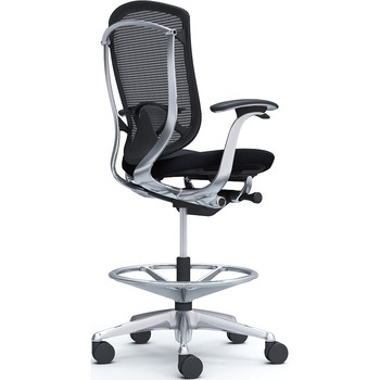 コンテッサセコンダ，固定肘，座クッション，ハイチェア，ポリッシュ，ブラック，ランバー付ハンガー無 オカムラ(岡村製作所)