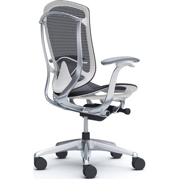 コンテッサセコンダ、固定肘、ハイバック、座メッシュ、ハンガー無、ランバー付、ホワイトB、ポリッシュ、脚ポリッシュ、ウレタン - オカムラ(岡村製作所)