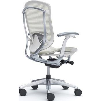 コンテッサセコンダ、固定肘、ハイバック、座メッシュ、ハンガー無、ランバー付、ホワイトB、ポリッシュ、脚ポリッシュ、ウレタン - オカムラ(岡村製作所)