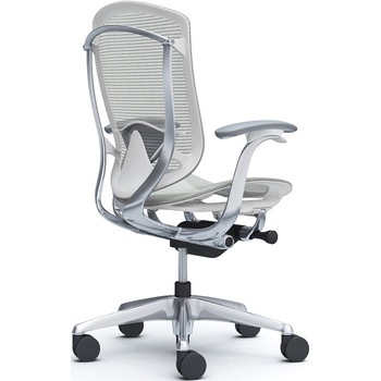 コンテッサセコンダ、固定肘、ハイバック、座メッシュ、ハンガー無、ランバー付、ホワイトB、ポリッシュ、脚ポリッシュ、ウレタン - オカムラ(岡村製作所)