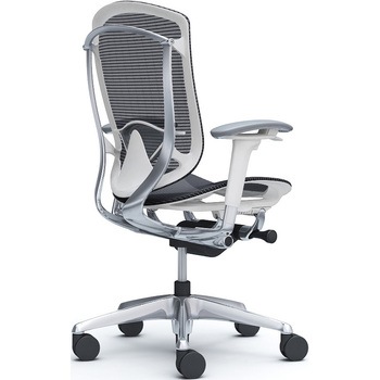 コンテッサセコンダ、可動肘、ハイバック、座メッシュ、ハンガー無、ランバー付、ホワイトB、ポリッシュ、脚ポリッシュ、ウレタン - オカムラ(岡村製作所)