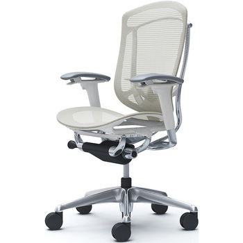 コンテッサセコンダ、可動肘、ハイバック、座メッシュ、ハンガー無、ランバー付、ホワイトB、ポリッシュ、脚ポリッシュ、ウレタン - オカムラ(岡村製作所)