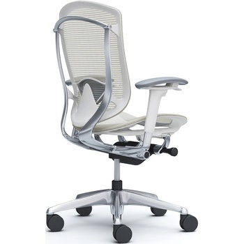 コンテッサセコンダ、可動肘、ハイバック、座メッシュ、ハンガー無、ランバー付、ホワイトB、ポリッシュ、脚ポリッシュ、ウレタン - オカムラ(岡村製作所)