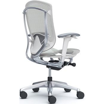 コンテッサセコンダ、可動肘、ハイバック、座メッシュ、ハンガー無、ランバー付、ホワイトB、ポリッシュ、脚ポリッシュ、ウレタン - オカムラ(岡村製作所)