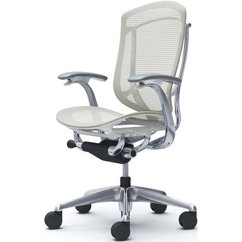 コンテッサセコンダ、固定肘、ハイバック、座メッシュ、ハンガー無、ランバー無、ホワイトB、ポリッシュ、脚ポリッシュ、ウレタン - オカムラ(岡村製作所)