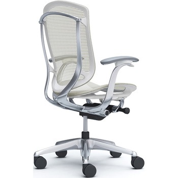 コンテッサセコンダ、固定肘、ハイバック、座メッシュ、ハンガー無、ランバー無、ホワイトB、ポリッシュ、脚ポリッシュ、ウレタン - オカムラ(岡村製作所)