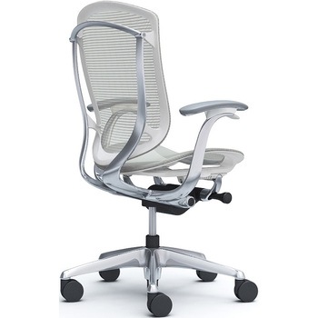 コンテッサセコンダ、固定肘、ハイバック、座メッシュ、ハンガー無、ランバー無、ホワイトB、ポリッシュ、脚ポリッシュ、ウレタン - オカムラ(岡村製作所)