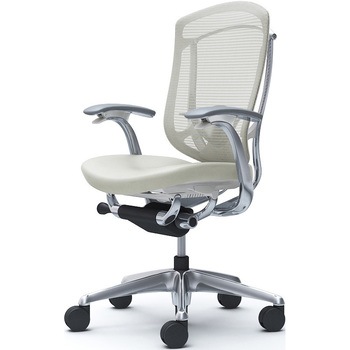 コンテッサセコンダ、固定肘、ハイバック、座革、ハンガー無、ランバー付、ホワイトB、ポリッシュ、脚ポリッシュ、ウレタン - オカムラ(岡村製作所)