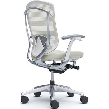 コンテッサセコンダ、固定肘、ハイバック、座革、ハンガー無、ランバー付、ホワイトB、ポリッシュ、脚ポリッシュ、ウレタン - オカムラ(岡村製作所)