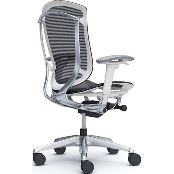 コンテッサセコンダ、可動肘、ハイバック、座メッシュ、ハンガー無、ランバー無、ホワイトB、ポリッシュ、脚ポリッシュ、ウレタン - オカムラ(岡村製作所)