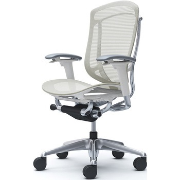 コンテッサセコンダ、可動肘、ハイバック、座メッシュ、ハンガー無、ランバー無、ホワイトB、ポリッシュ、脚ポリッシュ、ウレタン - オカムラ(岡村製作所)