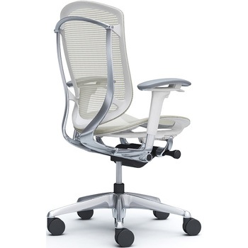 コンテッサセコンダ、可動肘、ハイバック、座メッシュ、ハンガー無、ランバー無、ホワイトB、ポリッシュ、脚ポリッシュ、ウレタン - オカムラ(岡村製作所)