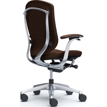 コンテッサセコンダ，固定肘，背座革 ハイバック5本脚，ポリッシュ，ブラック，ランバー無ハンガー無 - オカムラ(岡村製作所)