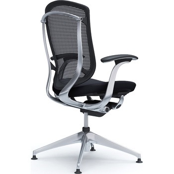 コンテッサセコンダ，固定肘，座クッション，ハイバック4本脚，ポリッシュ，ブラック，ランバー無ハンガー無 - オカムラ(岡村製作所)