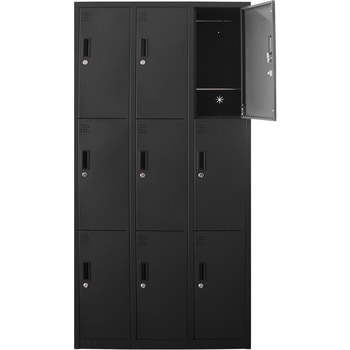 スチールロッカー9人用 ブラック スマイル