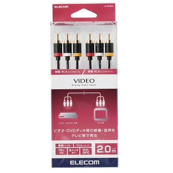 ビデオケーブル RCAピンプラグ×3-RCAピンプラグ×3 極細 スリムコネクタ TV ビデオデッキ エレコム