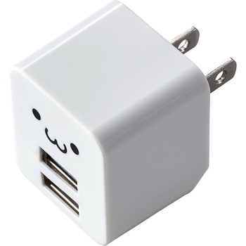 スマホ充電器 AC充電器 USB×2ポート Lightning ケーブル付属 1.2m キューブ型 iPhone エレコム