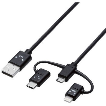 USBケーブル 3in1 USB2.0 Aオス(micro-Bオス/Type-Cオス/Lightningオス) データ転送/充電用 エレコム  Lightningケーブル 【通販モノタロウ】