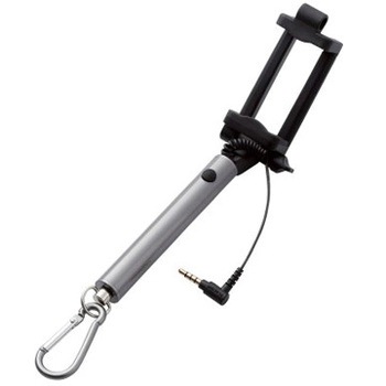 P-SSYLBK スマートフォン用自撮り棒/コンパクト/手元シャッター/有線