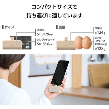 モバイルバッテリー 5000mAh 小型 最大15W 入力(Type-C×1) 入出力コネクター内蔵(Type-C×1) 直挿し エレコム