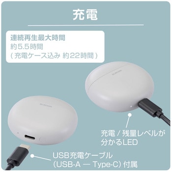 ワイヤレスイヤホン Bluetooth5.3 低遅延 タッチセンサー 超軽量 AAC対応 Type‐C充電 通勤 通学 エレコム