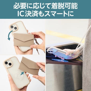 スマホショルダー ストラップ 53～65cm 長さ調整可 ソフトレザー カードケース付き 紛失防止 エレコム