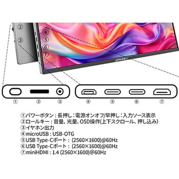 液晶ディスプレイ 16型/2560×1600/USB Type-C×2、HDMI×1/シルバー/スピーカー有/2年保証 JAPANNEXT
