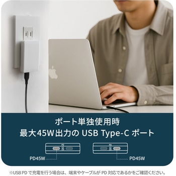 薄さ13.5mm 最大PD45W出力 GaN採用 USB Type-C×2 AC充電器 OWLTECH(オウルテック)
