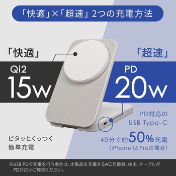 折りたたみ式スマホスタンドにもなる 5000mAh 最大PD20W マグネット式ワイヤレスモバイルバッテリー 5000mAh OWLTECH(オウルテック)
