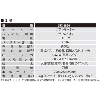 SJC-1820 充電式洗浄機 18V スマートシリーズ 1台 工進 【通販モノタロウ】