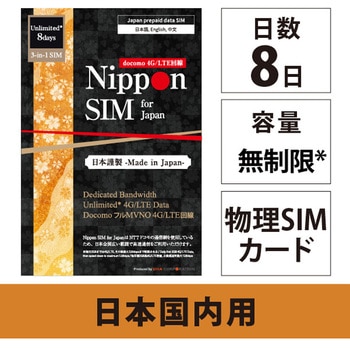 Nippon SIM for Japan 無制限版 8日 毎日2GB 日本国内用 ドコモ回線 プリペイドデータSIMカード DHA Corporation
