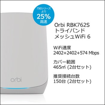 RBK762S-100JPS Orbi WiFi 6 AX5400 トライバンドメッシュWiFi システム スターターキット2台セット NETGEAR  Armor初年度サブスクリプション付属 1台 NETGEAR 【通販モノタロウ】