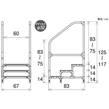 手すり付ステップ台ユニットタイプ 矢崎化工 手すり 介護用 通販モノタロウ Che 3
