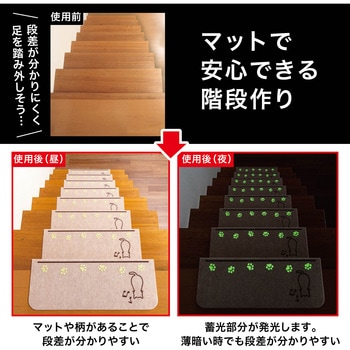 おくだけ吸着蓄光階段マット ネコ サンコー