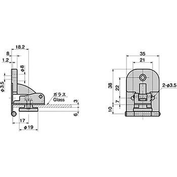 キャッチ付ガラスヒンジ TAKIGEN(タキゲン)
