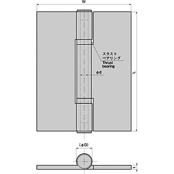 超重量扉用厚口平型蝶番(L250×W200×t8) TAKIGEN(タキゲン)