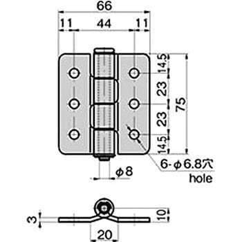 ステンレス 折戸用ヒンジ(L75×W66×t3) TAKIGEN(タキゲン)