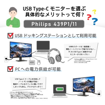 液晶ディスプレイ 42.5型/3840×2160/USB-C、DisplayPort、HDMI/ブラック/スピーカー：あり/5年間フル保証 Philips